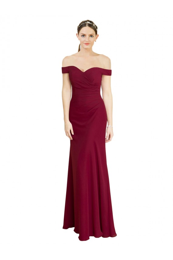 Soft Chiffon Off the Shoulder Mermaid Burgundy Black Tie Prom Dress Canada Factory