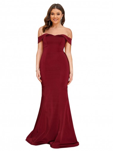 Spandex Off the Shoulder Mermaid Burgundy Plus Size Formal Prom Dress Canada Factory