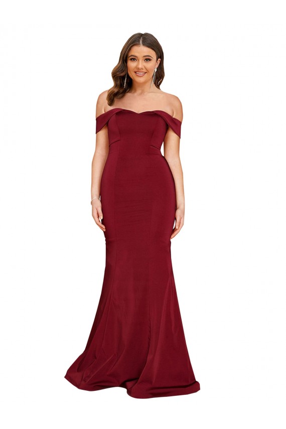 Spandex Off the Shoulder Mermaid Burgundy Plus Size Formal Prom Dress Canada Factory
