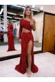 Velvet Sequin One Shoulder Sweep Train Mermaid Burgundy Prom Dress Canada Factory
