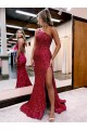 Velvet Sequin One Shoulder Mermaid Burgundy Prom Dress Canada Factory
