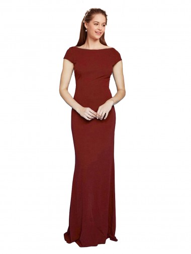 Stretch Crepe Round Neck Keyhole Back Mermaid Burgundy Prom Dress Canada Factory