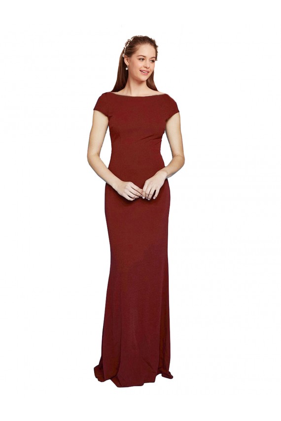 Stretch Crepe Round Neck Keyhole Back Mermaid Burgundy Prom Dress Canada Factory