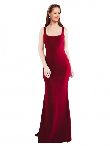 Stretch Crepe Square Neck Mermaid Burgundy Prom Dress Canada Factory