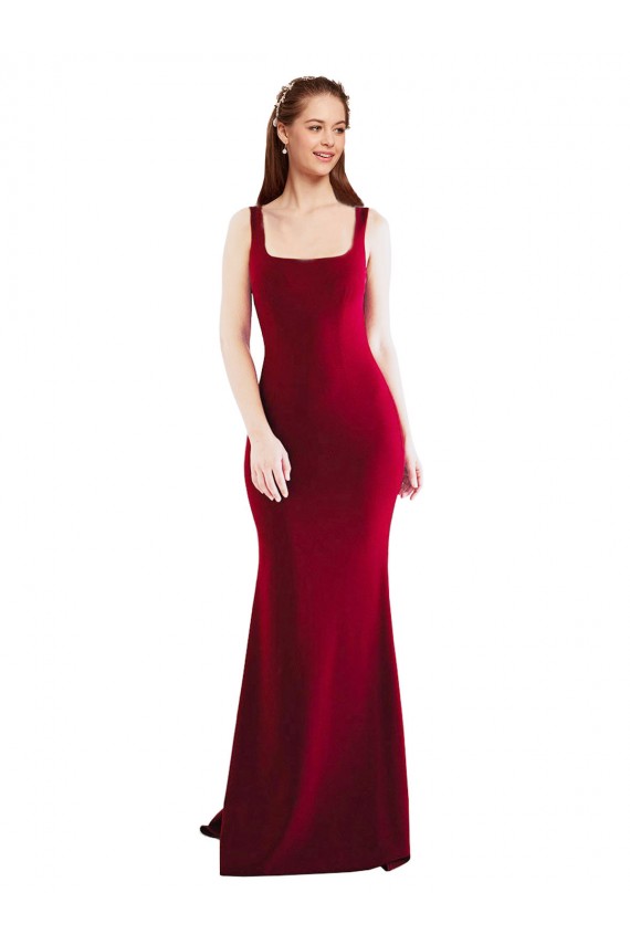Stretch Crepe Square Neck Mermaid Burgundy Prom Dress Canada Factory