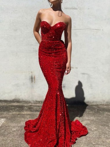 Velvet Sequin Sweetheart Mermaid Burgundy Prom Dress Canada Factory