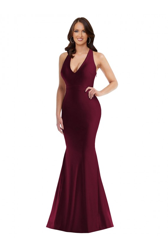 Silky Satin V-Neck Open Back Mermaid Burgundy Plus Size Formal Prom Dress Canada Factory
