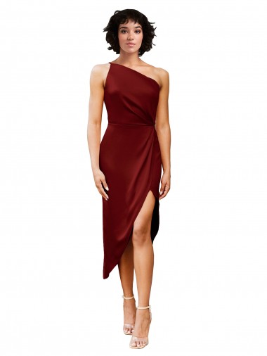 Stretch Satin One Shoulder Sheath Burgundy Black Tie Prom Dress Canada Factory