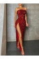 Velvet Sequin Strapless Sheath Burgundy Prom Dress Canada Factory