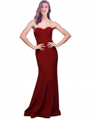 Stretch Crepe Strapless Low Back Sheath Burgundy Prom Dress Canada Factory
