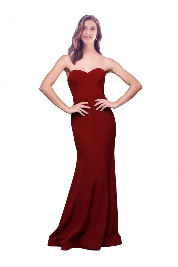 Stretch Crepe Strapless Low Back Sheath Burgundy Prom Dress Canada Factory