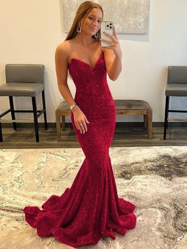 Velvet Sequin Sweetheart Sheath Burgundy Sweep Train Prom Dress Canada Factory