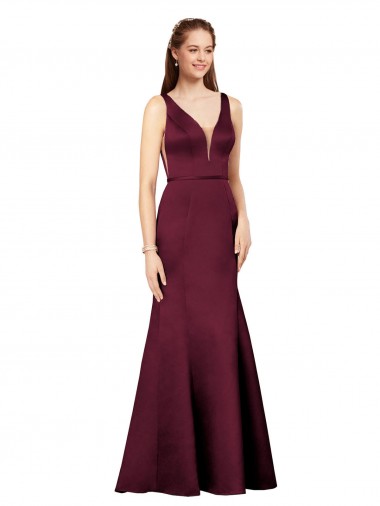 Satin V-Neck V-Back Sheath Burgundy Prom Dress Canada Factory