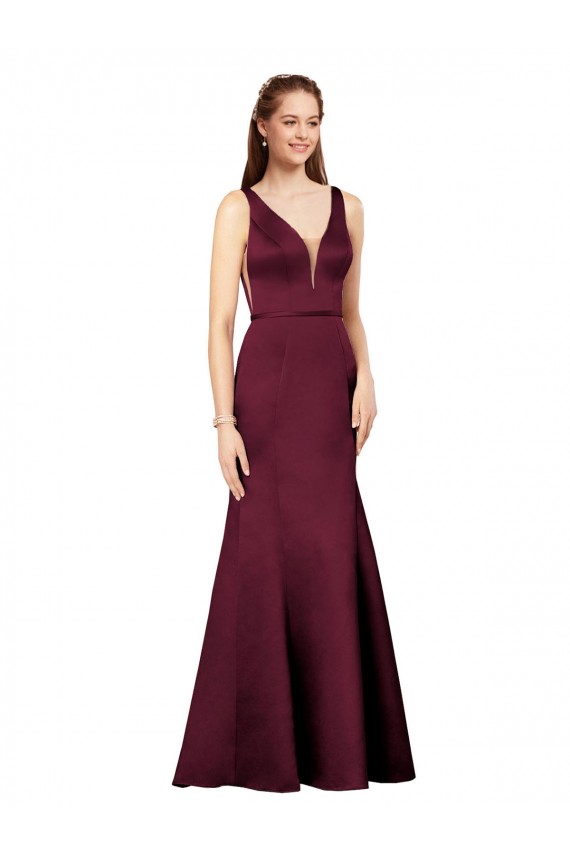 Satin V-Neck V-Back Sheath Burgundy Prom Dress Canada Factory