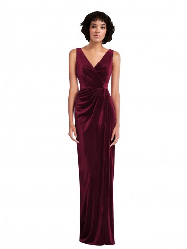 Stretch Velvet V-Neck Sheath Burgundy Prom Dress Canada Factory