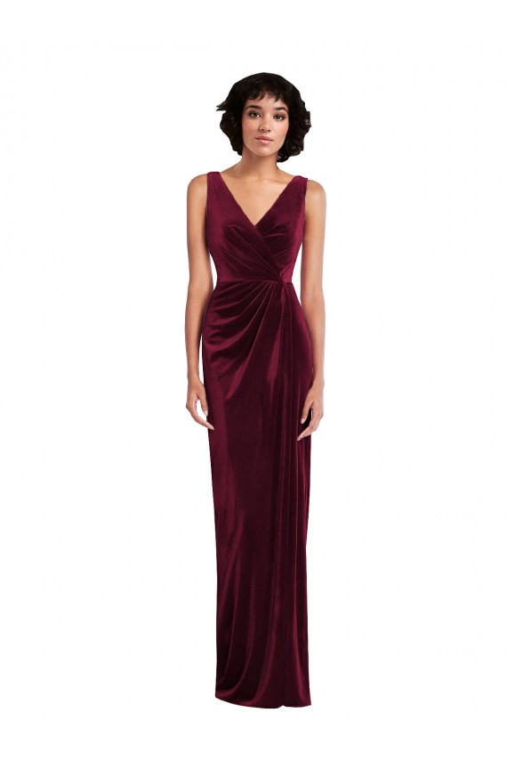 Stretch Velvet V-Neck Sheath Burgundy Prom Dress Canada Factory