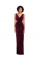 Stretch Velvet V-Neck Sheath Burgundy Prom Dress Canada Factory