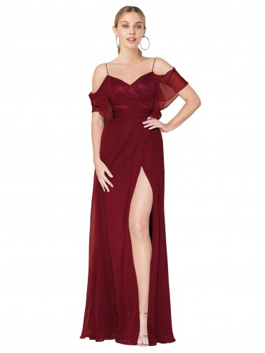 Soft Chiffon High Neck V-Back Trumpet Burgundy Prom Dress Canada Factory