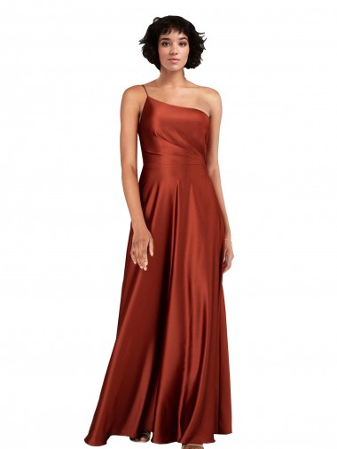 Silky Satin One Shoulder A-Line Burnt Orange Black Tie Prom Dress Canada Factory
