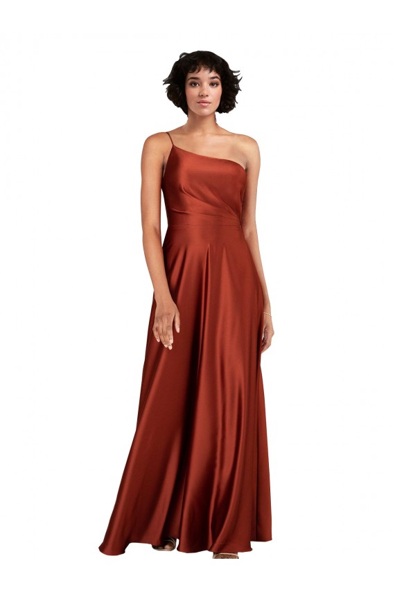 Silky Satin One Shoulder A-Line Burnt Orange Black Tie Prom Dress Canada Factory
