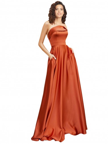 Silky Satin Round Neck Low Back A-Line Burnt Orange Prom Dress Canada Factory