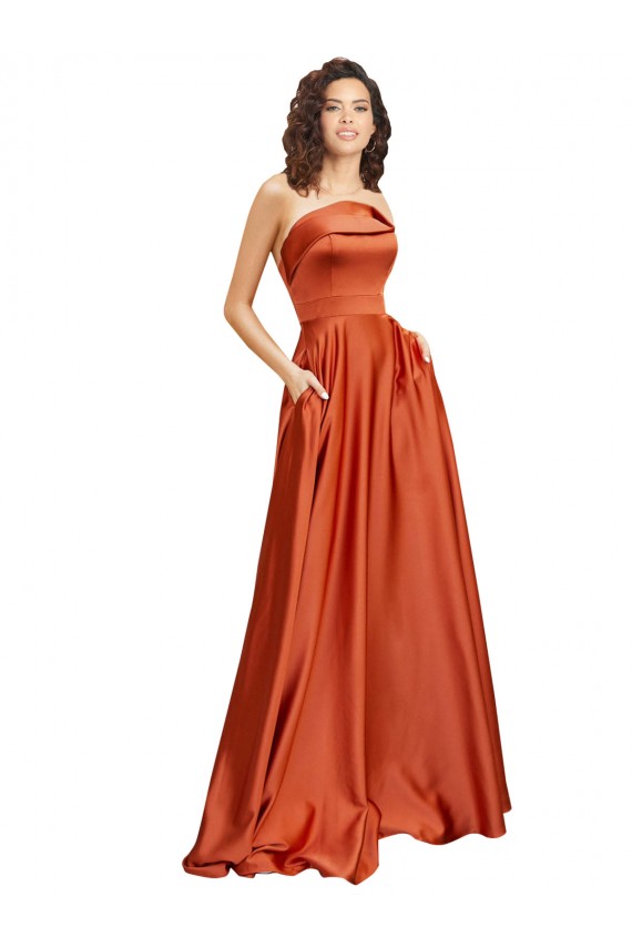 Silky Satin Round Neck Low Back A-Line Burnt Orange Prom Dress Canada Factory