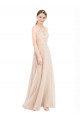 Soft Chiffon & Lace High Neck Keyhole Back A-Line Champagne Prom Dress Canada Factory
