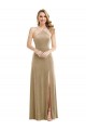 Stretch Velvet High Neck Open Back A-Line Champagne Prom Dress Canada Factory