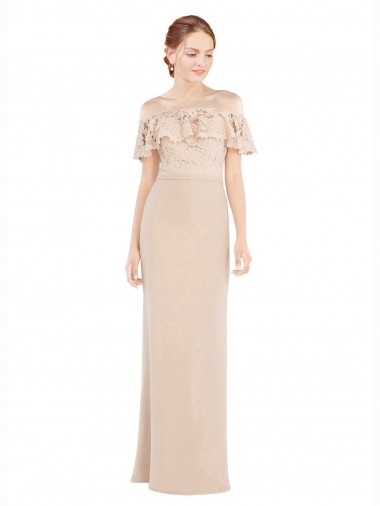 Soft Chiffon & Lace Off the Shoulder A-Line Champagne Prom Dress Canada Factory
