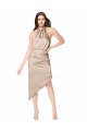 Silky Satin Halter Neck A-Line Champagne Pink High Low Prom Dress Canada Factory