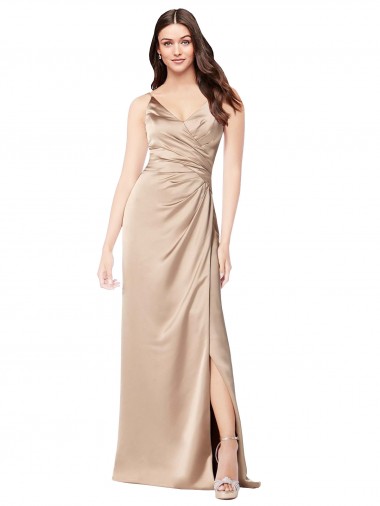 Silky Satin V-Neck Low Back A-Line Champagne Pink Prom Dress Canada Factory