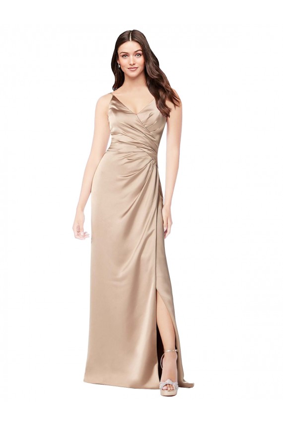 Silky Satin V-Neck Low Back A-Line Champagne Pink Prom Dress Canada Factory