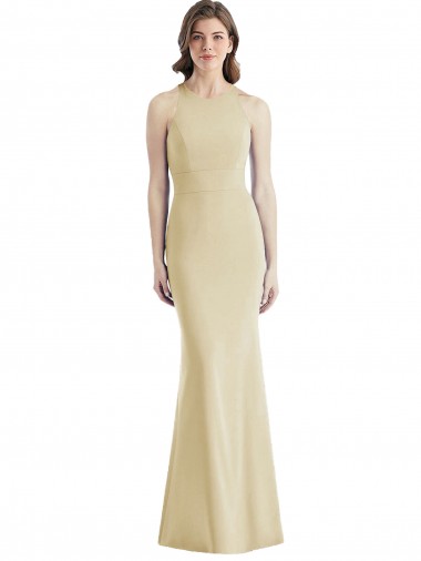 Stretch Crepe Bateau Neck Open Back Trumpet Champagne Prom Dress Canada Factory