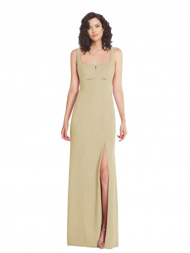 Stretch Crepe Square Neck Low Back Trumpet Champagne Prom Dress Canada Factory