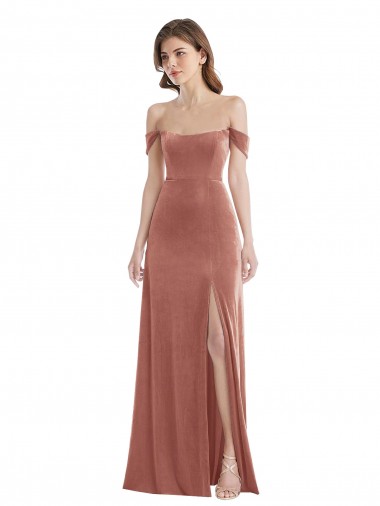 Stretch Velvet Off the Shoulder A-Line Cinnamon Rose Prom Dress Canada Factory