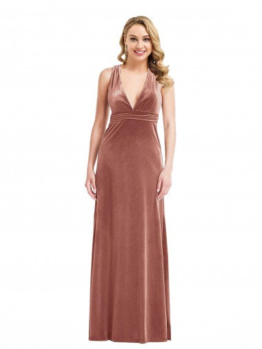 Stretch Velvet V-Neck Open Back A-Line Cinnamon Rose Prom Dress Canada Factory