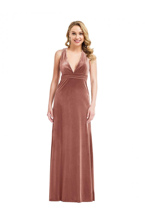 Stretch Velvet V-Neck Open Back A-Line Cinnamon Rose Prom Dress Canada Factory