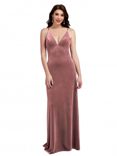 Stretch Velvet V-Neck Low Back A-Line Cinnamon Rose Prom Dress Canada Factory
