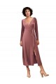 Stretch Velvet V-Neck A-Line Cinnamon Rose Black Tie Prom Dress Canada Factory