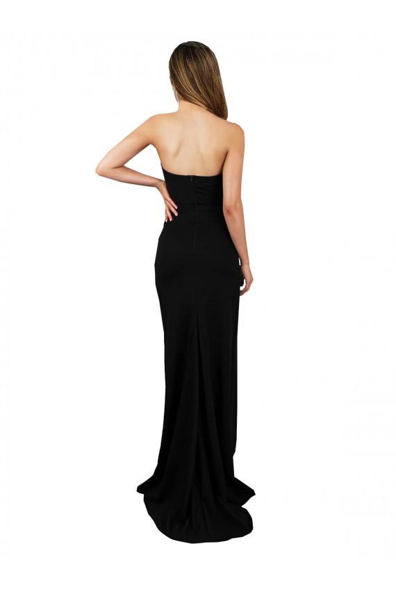 Stretch Crepe High Neck Low Back Column Black Prom Dress Canada Factory