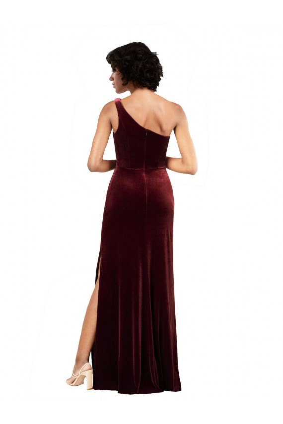 Stretch Velvet One Shoulder Column Burgundy Prom Dress Canada Factory