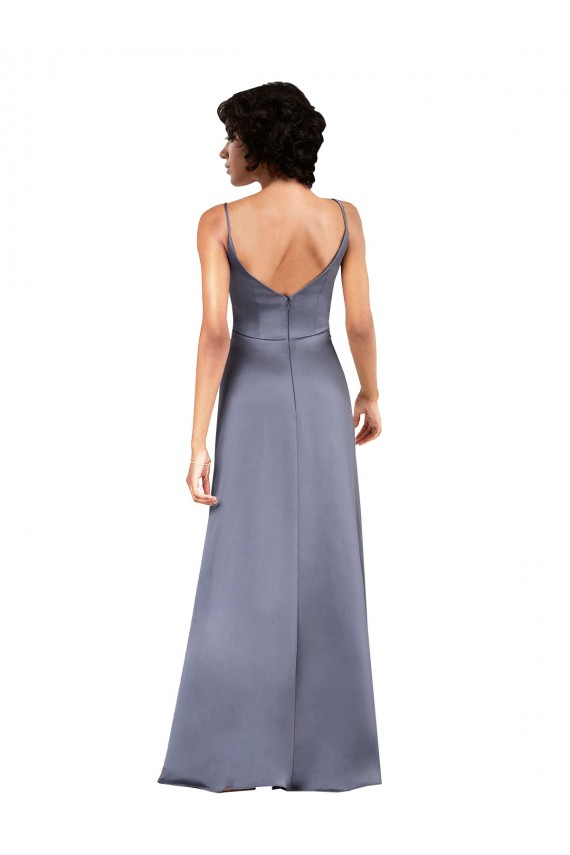 Silky Satin V-Neck Column Black Prom Dress Canada Factory