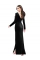 Stretch Velvet V-Neck V-Back Column Black Prom Dress Canada Factory