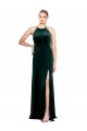 Stretch Velvet Jewel Neck Keyhole Back A-Line Dark Green Prom Dress Canada Factory