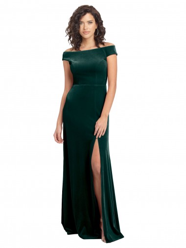 Stretch Velvet Square Neck A-Line Dark Green Long Prom Dress Canada Factory