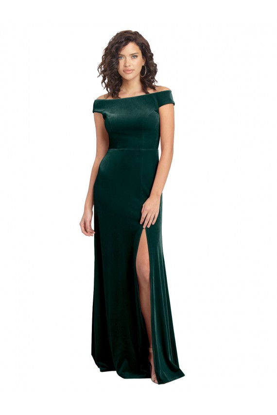 Stretch Velvet Square Neck A-Line Dark Green Long Prom Dress Canada Factory