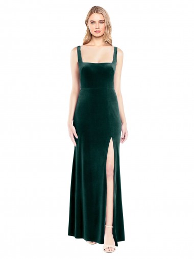 Stretch Velvet Square Neck A-Line Dark Green Prom Dress Canada Factory