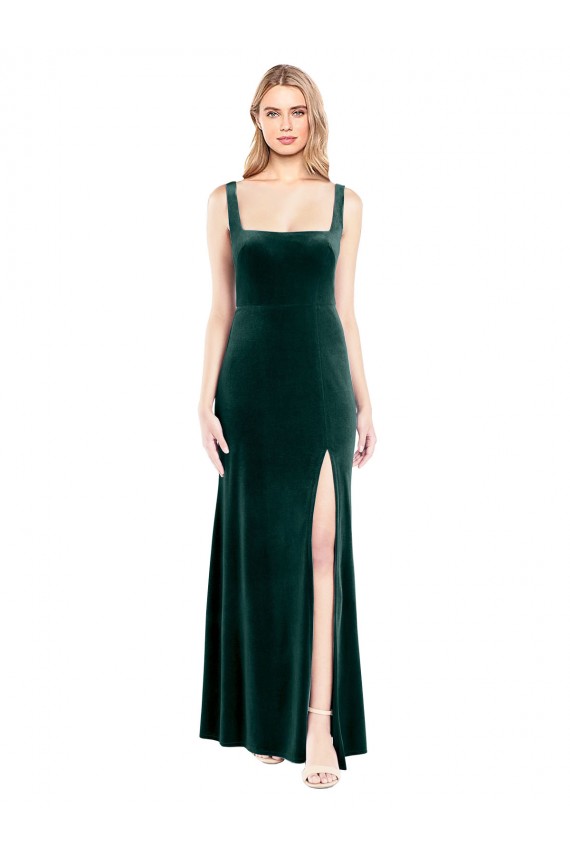 Stretch Velvet Square Neck A-Line Dark Green Prom Dress Canada Factory