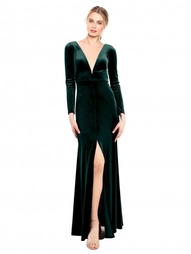 Stretch Velvet V-Neck Open Back A-Line Dark Green Black Tie Prom Dress Canada Factory