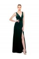Stretch Velvet V-Neck V-Back A-Line Dark Green Black Tie Prom Dress Canada Factory